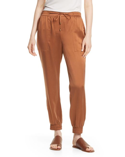 Eileen Fisher Brown Drawstring Silk Ankle Pants