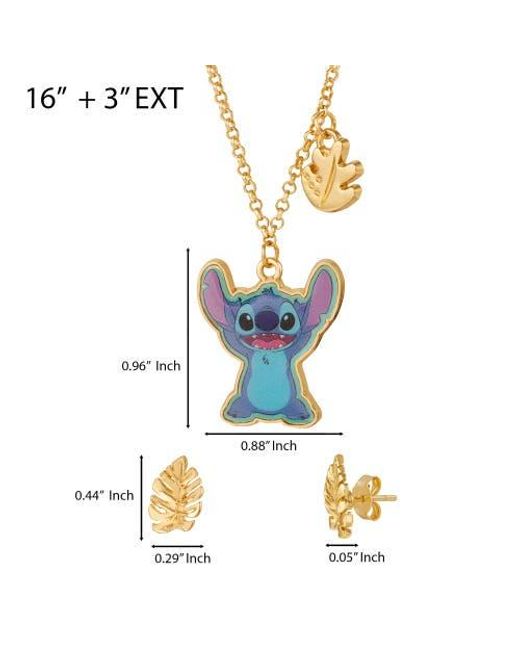 Disney Metallic Jewelry Set With-Tone Fashion Necklace And Palm Leaf Stud Earrings