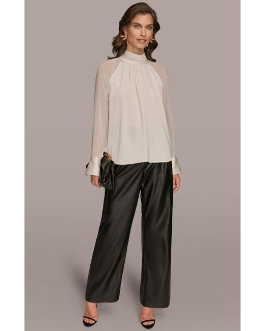 Donna Karan Natural Pleated Sheer Sleeve Top