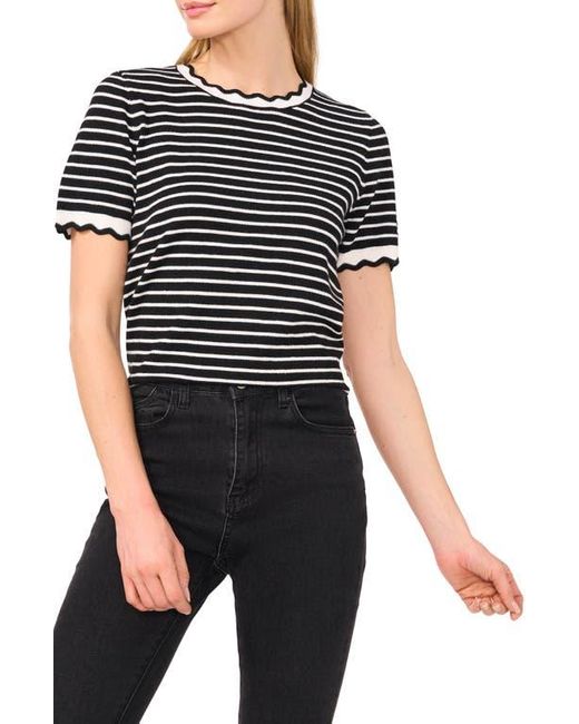 Cece Black Stripe Scallop Neck Sweater