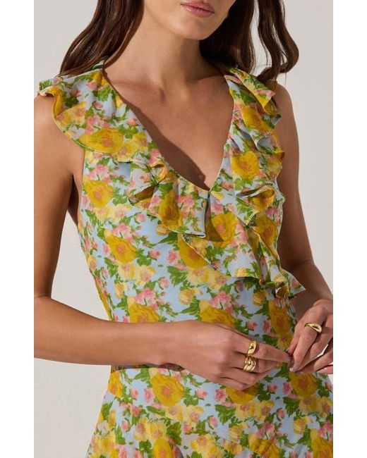Astr Yellow Ruffle Sleeveless High-Low Midi Dress