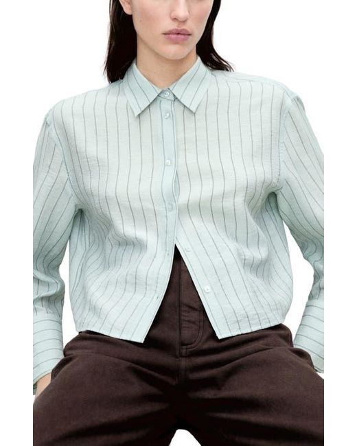 Mango Gray Stripe Crop Button-Up Shirt