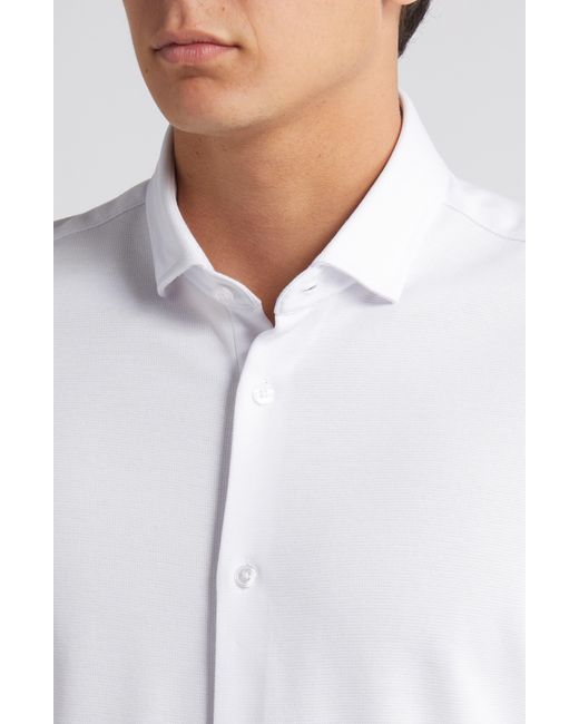 Stone Rose White Solid Performance Piqué Button-up Shirt for men