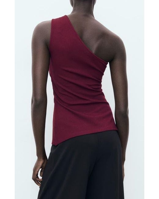 Mango Purple Ruched One-Shoulder Top
