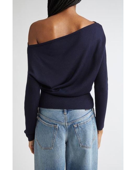 Ramy Brook Blue Chance Wool Off The Shoulder Sweater