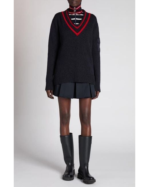 Moncler Blue Padded V-Neck Sweater