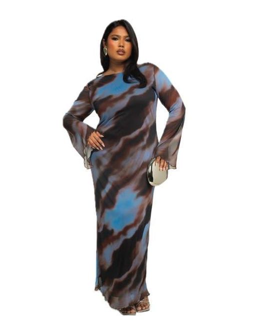FASHION-SZN CURVE Black Long Sleeve Abstract Mesh Maxi Dress