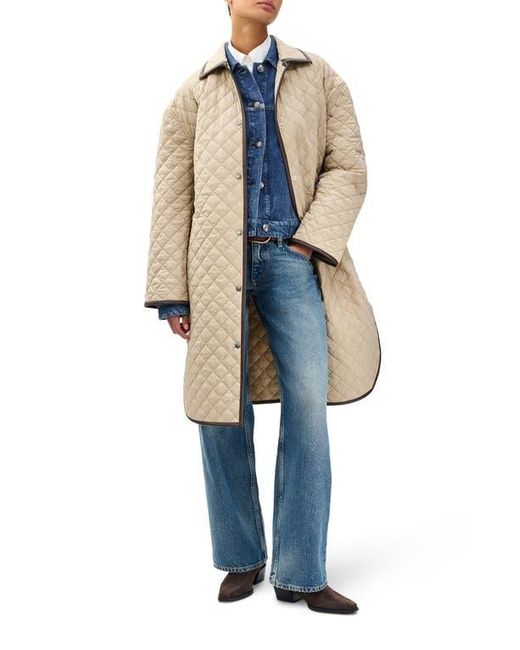 Rag & Bone Natural Kelly Oversize Faux Leather Trim Quilted Jacket