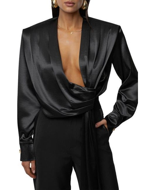 JLUXLABEL Black Statement Satin Drape Top