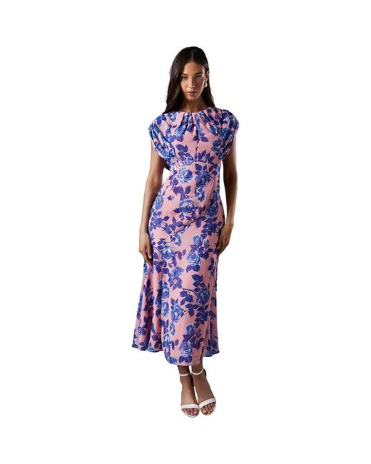Coast Purple Cap Sleeve Floral Chiffon Midi Dress