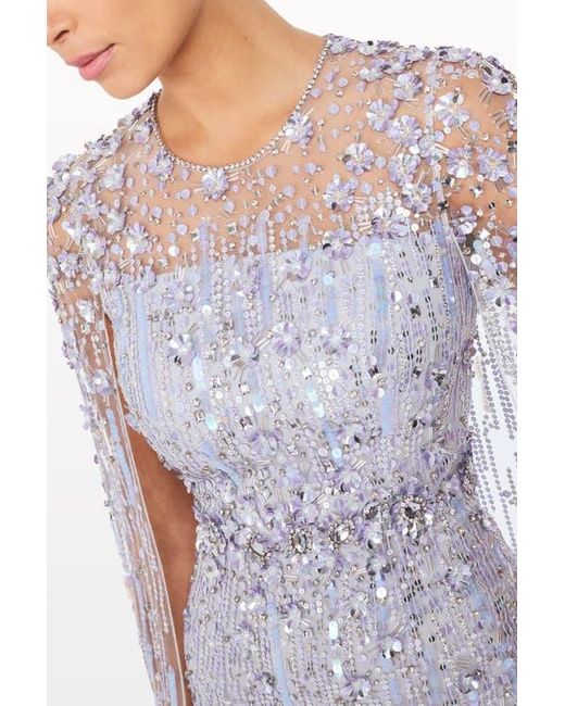 Jenny Packham Women's White Ruby Sequin-Embellished Cape Maxi Dress Jenny Packham Women's White Ruby Sequin-Embellished Cape Maxi Dress