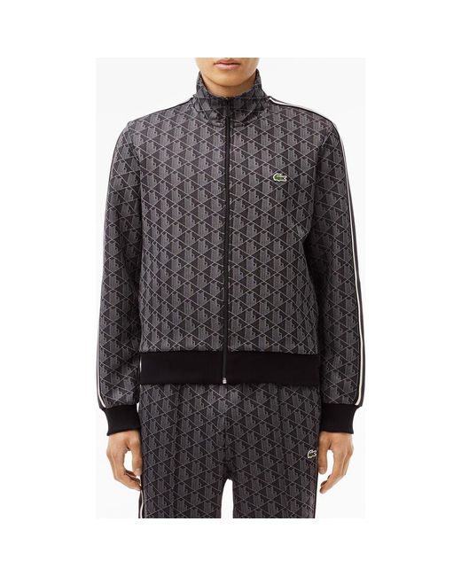 Lacoste Black Logo Monogram Stripe Track Jacket for men
