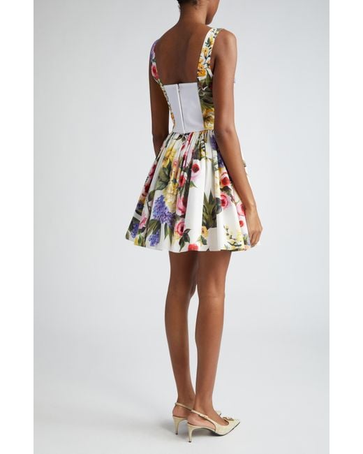 Dolce & Gabbana Multicolor Garden Floral Print Pleated Cotton Blend Minidress