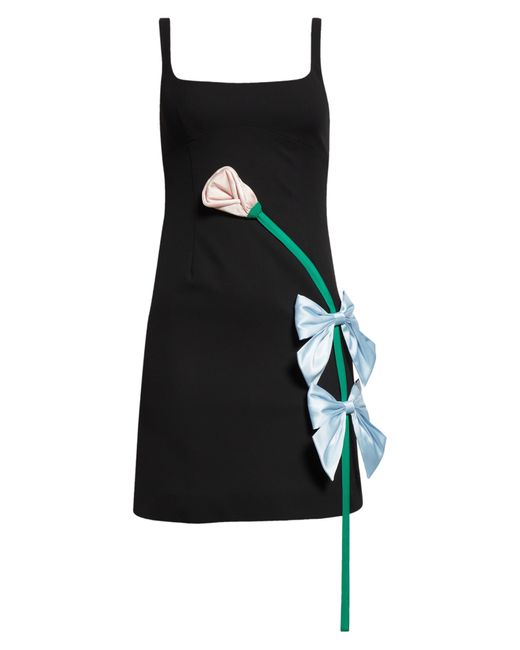 Sandy Liang Black Fairfield Bow Flower Appliqué Minidress