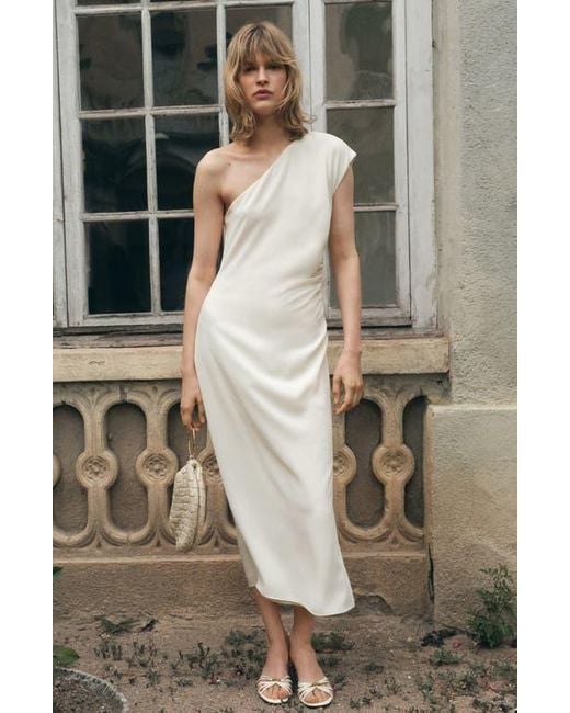 Mango One-Shoulder Dress in Natural | Lyst