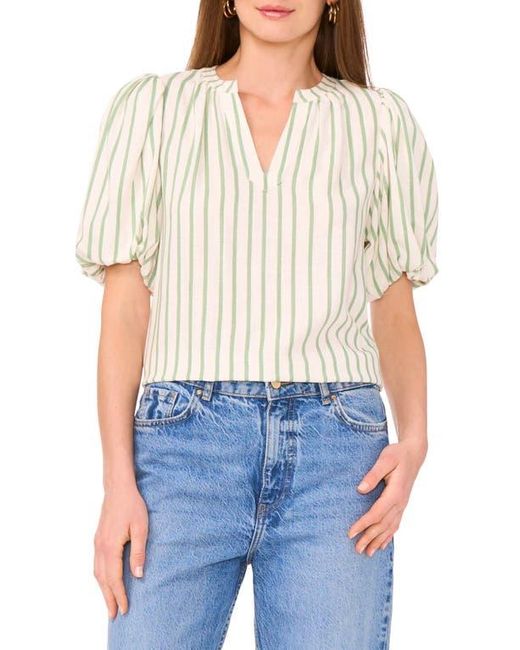 Vince Camuto White Stripe Puff Sleeve Top