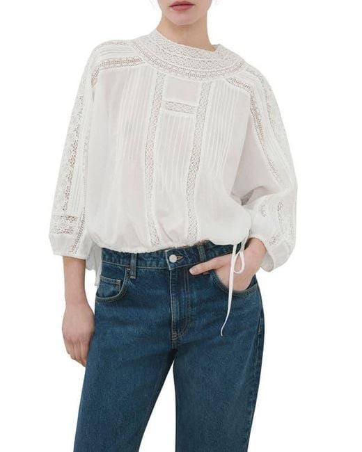 Mango Women's Blue Lace Inset Woven Shirt
