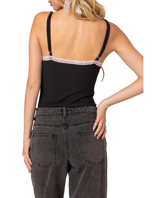 Edikted Black Gloria Lace Detail Rib Bodysuit