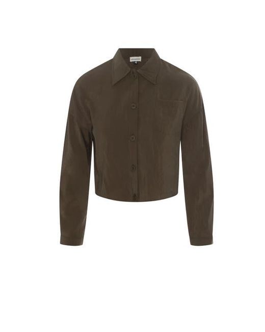 Versatile Green Copper Tencel Button Front Cropped Blouse