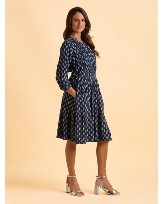 Brakeburn Blue Alpine 3/4 Sleeve Drawstring Waist Dress