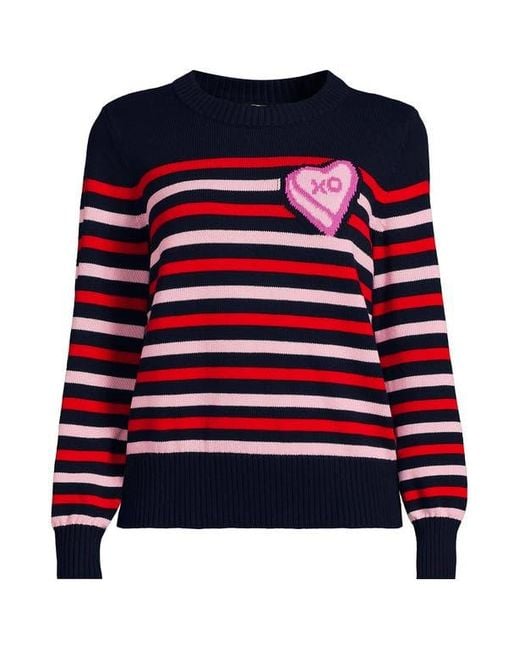Lands' End Red Drifter Embellished Crew Neck Sweater