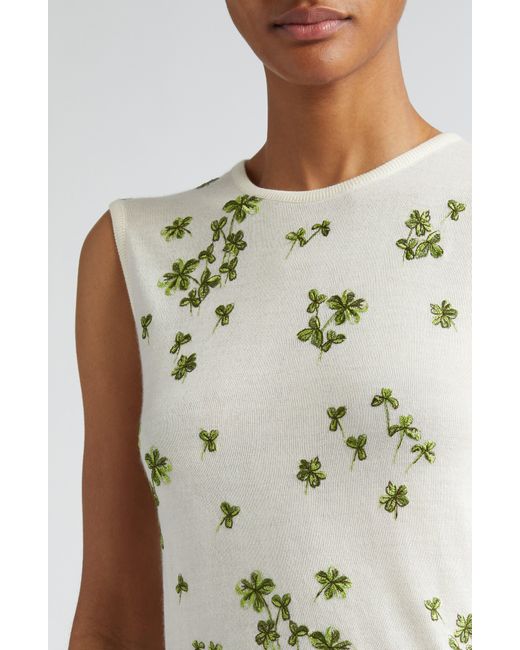 Giambattista Valli Natural Garden Embroidered Cashmere & Silk Sweater Vest
