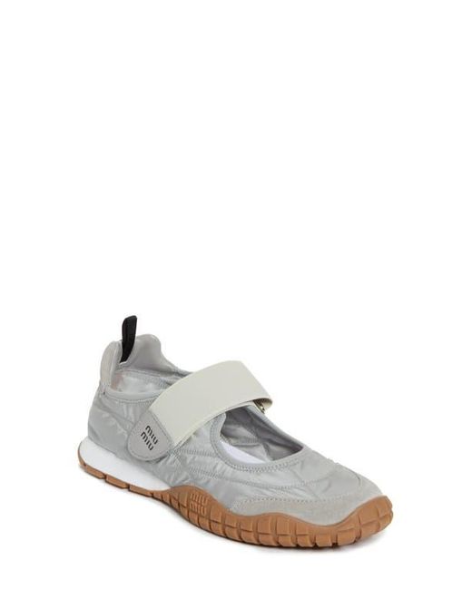 Miu Miu White Sport Quilted Nylon Mary Jane Sneaker
