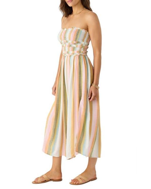 O'neill Sportswear Natural Devyn Stripe Smocked Strapless Midi Dress