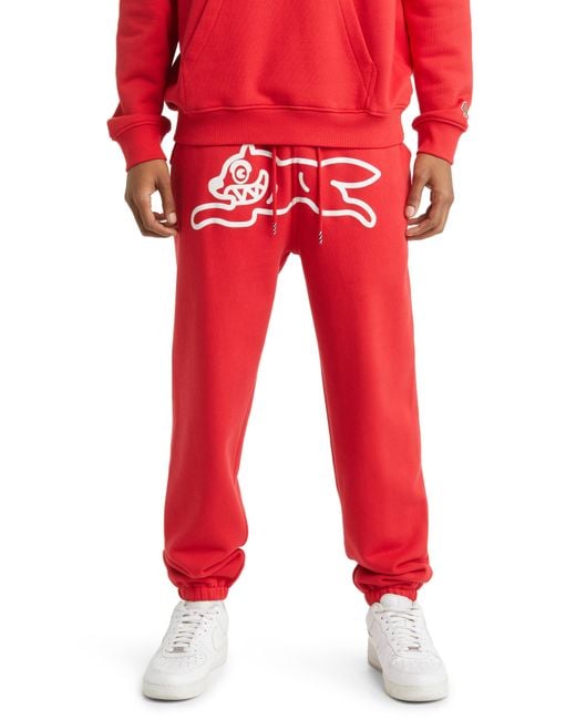 ICECREAM Red Running Dog Cotton Sweatpants for men