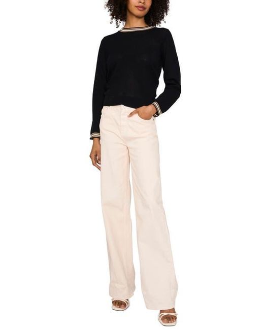 Vince Camuto Black Metallic Tipped Cotton Mesh Crewneck Sweater