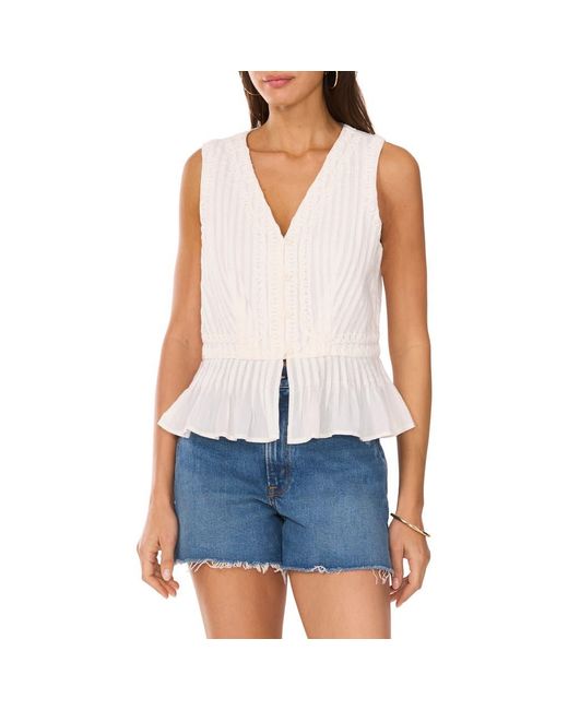 Vince Camuto Blue Pintuck Peplum Sleeveless Button-Up Top