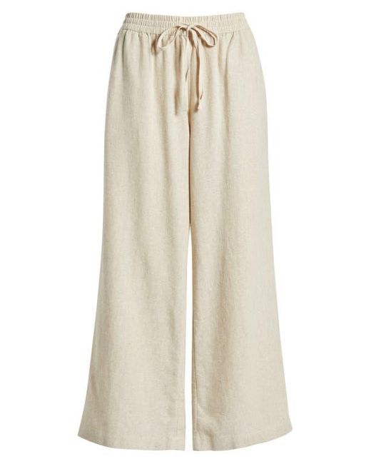 Caslon Natural Drawstring Wide Leg Linen Blend Pants