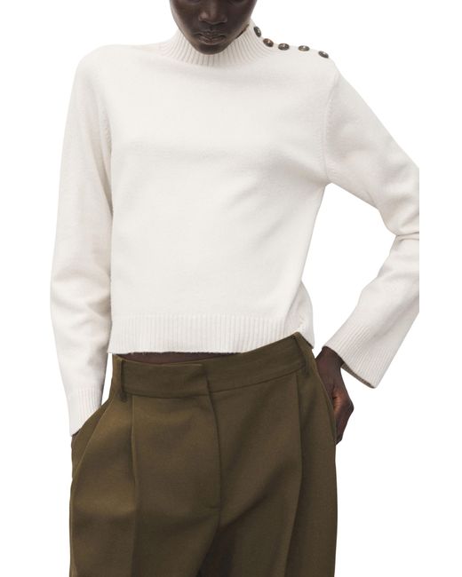 Mango White Shoulder Button Mock Neck Sweater