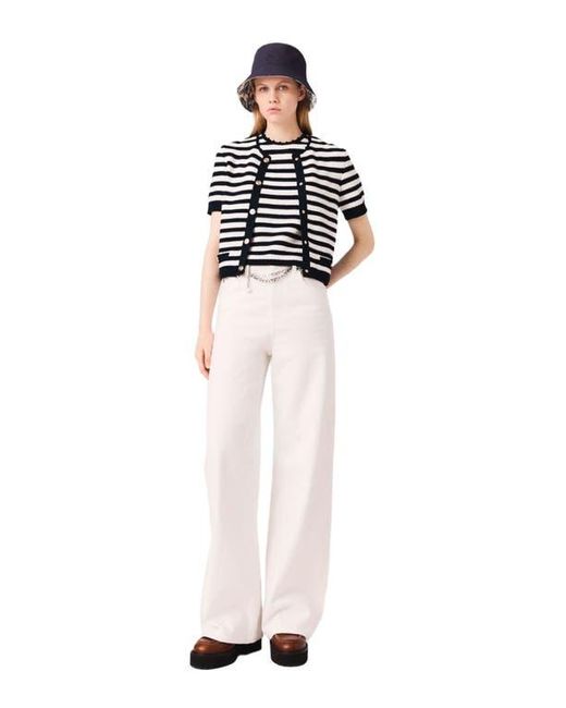 Maje White Crochet Cropped Cardigan