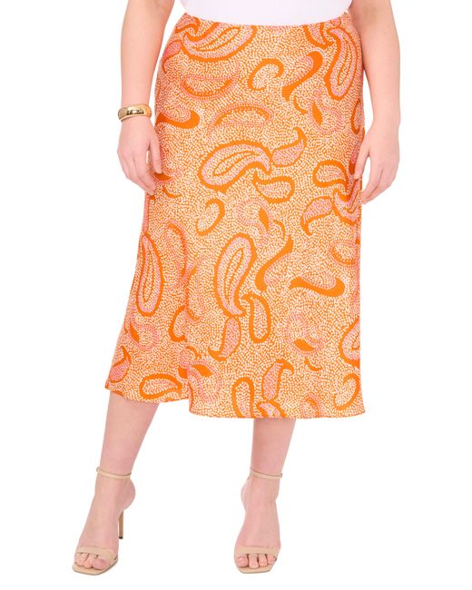 1.STATE Orange Print Midi Skirt