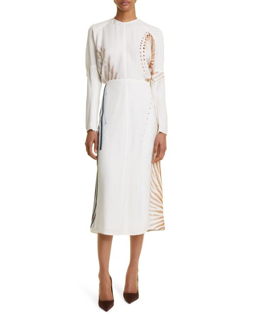Victoria Beckham Natural Shell Print Dolman Long Sleeve Dress