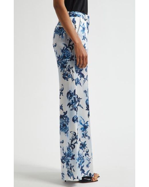 L'Agence Blue Pilar Rose Print Wide Leg Silk Pants