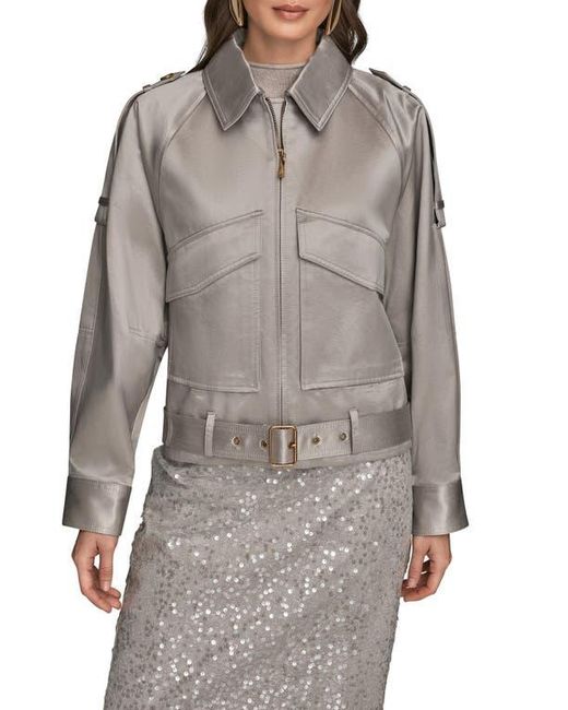 Donna Karan Gray Pocket Cotton Blend Zip Jacket