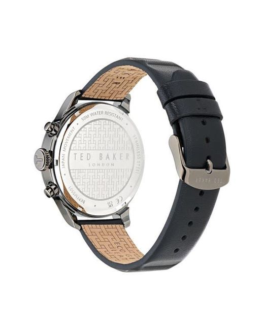 Ted Baker Black Fulmaar Chronograph Leather Strap Watch, 44Mm for men