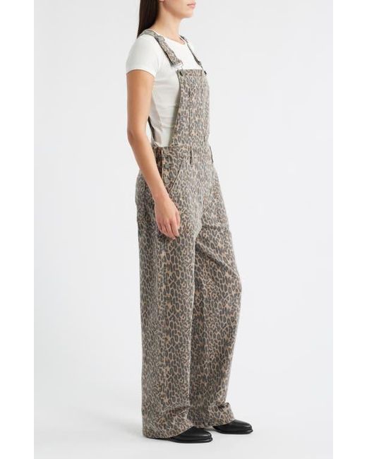 Hidden Jeans Green Cheetah Print Baggy Overalls