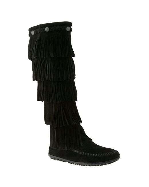 Minnetonka Black Five Layer Fringe Boot
