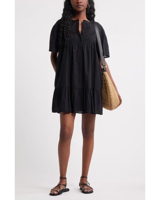 Treasure & Bond Black Lace Yoke Cotton Shift Dress