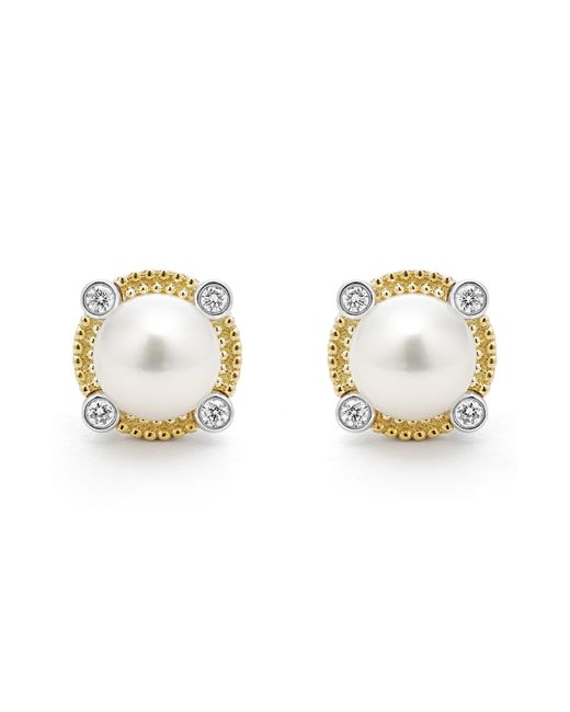 Lagos Luna Pearl & Diamond Stud Earrings in Metallic | Lyst