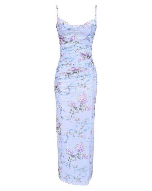House Of Cb Blue Lini Corset Chiffon Gown