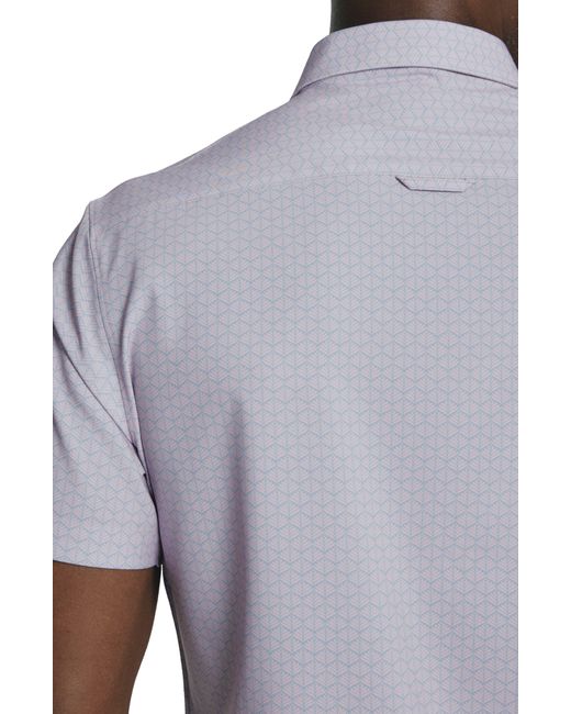 7 Diamonds Gray Palm Leaf Print Short Sleeve Performance Button-up Shirt for men