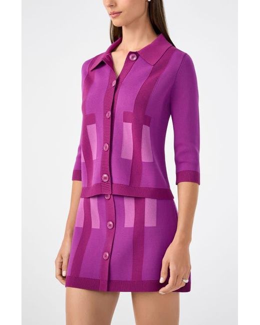 Trina Turk Purple Gaia Colorblock Collared Cardigan