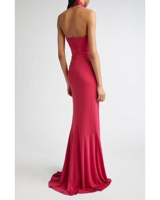 Cinq À Sept Red Gulliame Tie Front Halter Gown
