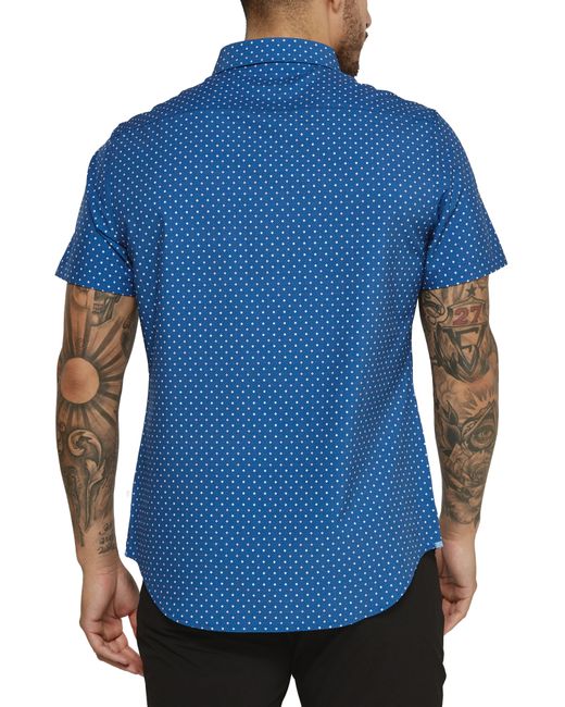 7 Diamonds Blue Lexter Short Sleeve Button-up Shirt for men