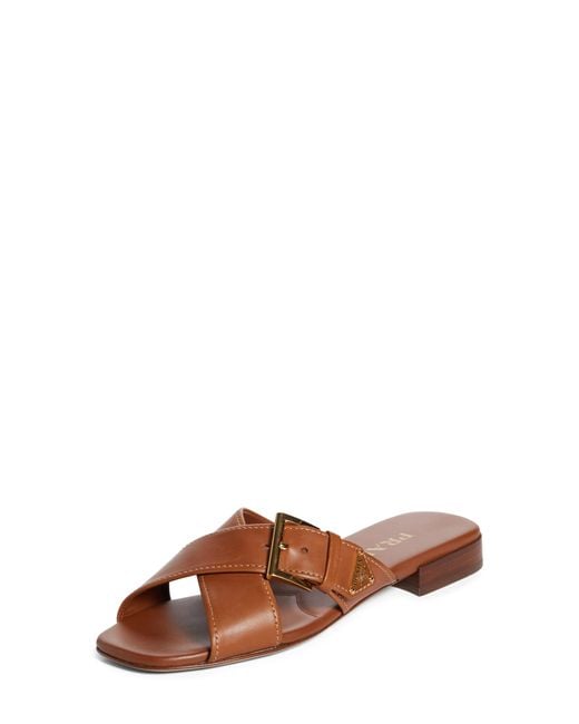 Prada Brown Square Toe Flat Sandal
