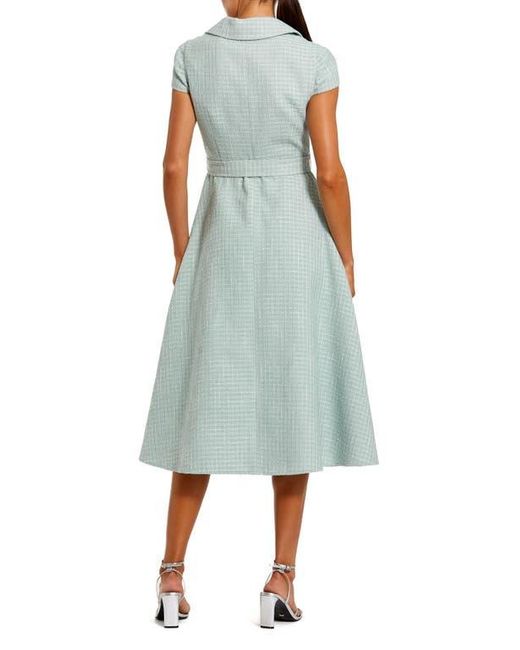 Mac Duggal Blue Boucle Cap Sleeve Button Up Midi Dress